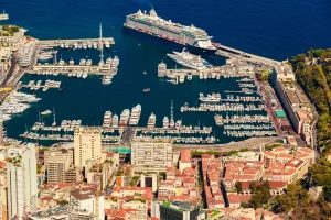 Birdseye view of Monaco port filled with yachts