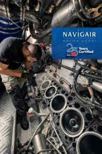 An engineer from Navigair working on mtu engine systems.