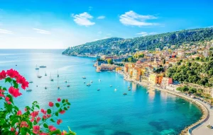 Bright blue Mediterranean sea along the French Riviera coast